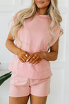PACK625624-P1010-1, Light Pink Solid Color Sleeveless Hoodie and Shorts Set