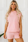 PACK625624-P1010-1, Light Pink Solid Color Sleeveless Hoodie and Shorts Set