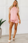 PACK625624-P1010-1, Light Pink Solid Color Sleeveless Hoodie and Shorts Set