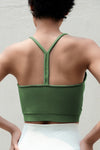 PACK264784-P2109-1, Fern Green Ribbed Spaghetti Strap V Neck Cropped Yoga Top