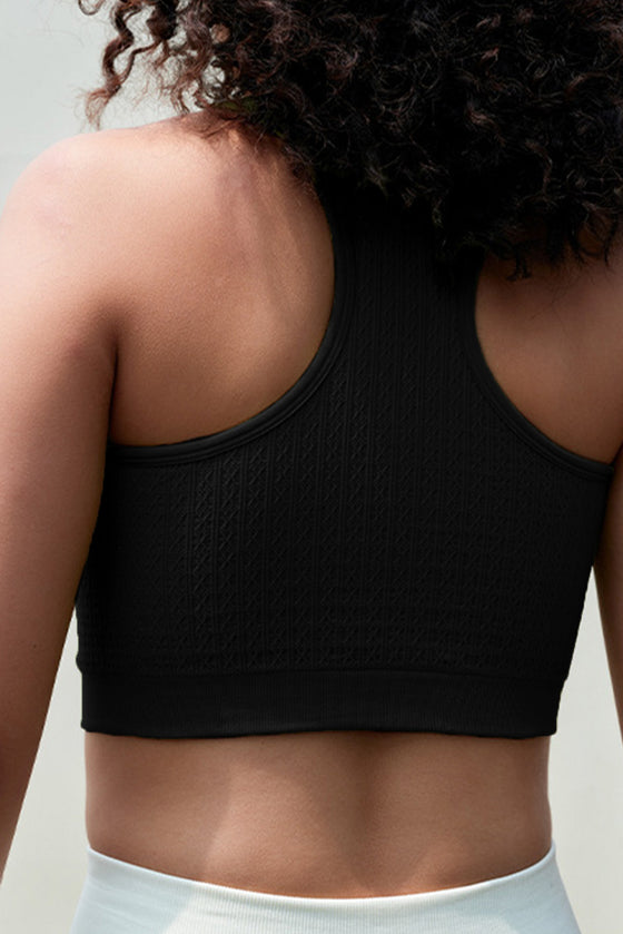 PACK264785-P2-1, Black Textured Racerback Slim Fit Cropped Sports Top