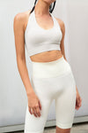 PACK264787-P1-1, White Solid Textured Halter Neck Sports Bra