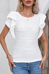 PACK25223503-P1-1, White Wavy Textured Ruffle Sleeve Top