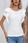 PACK25223503-P1-1, White Wavy Textured Ruffle Sleeve Top