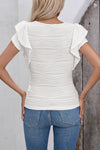 PACK25223503-P1-1, White Wavy Textured Ruffle Sleeve Top