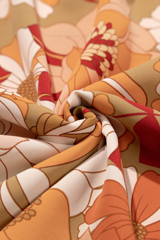 PACK6118553-P920-1, Green Ruffled Puff Short Sleeve Floral Dress