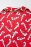 LC151159-P320-S, LC151159-P320-M, LC151159-P320-L, LC151159-P320-XL, LC151159-P320-2XL, Red Christmas Candy Cane Print Pocketed Knotted Pajama Set