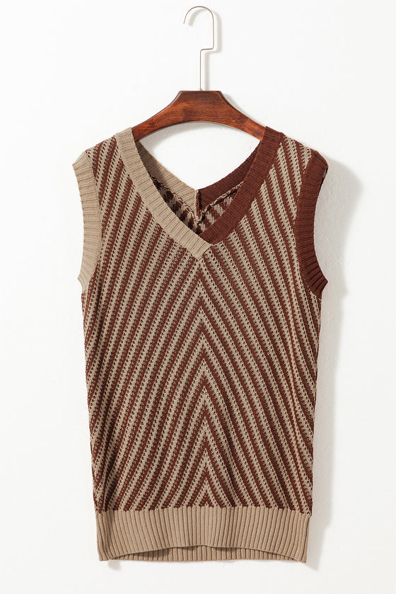 Contrast Chevron Knit V Neck Sweater Vest