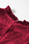 Velvet Frilled Neck Gigot Sleeve Swing Dress