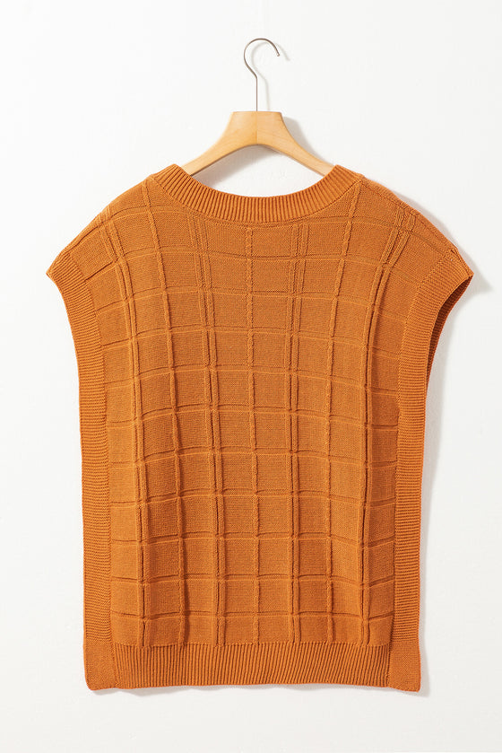 Grid Textured Short Sleeve Sweater