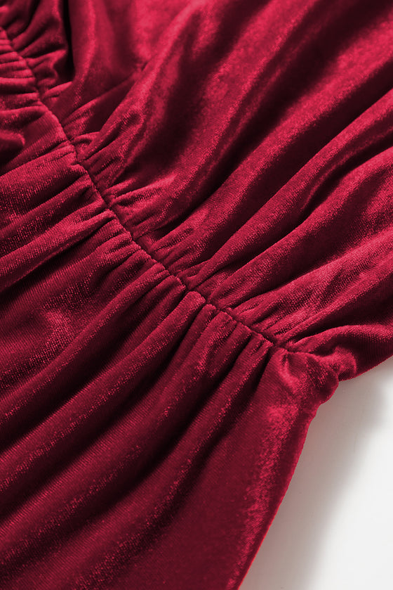 Velvet Frilled Neck Gigot Sleeve Swing Dress