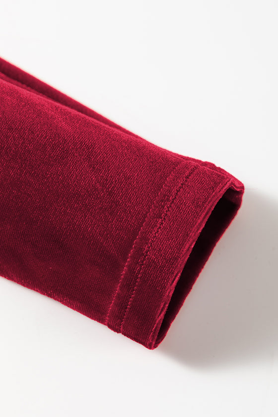 Velvet Frilled Neck Gigot Sleeve Swing Dress