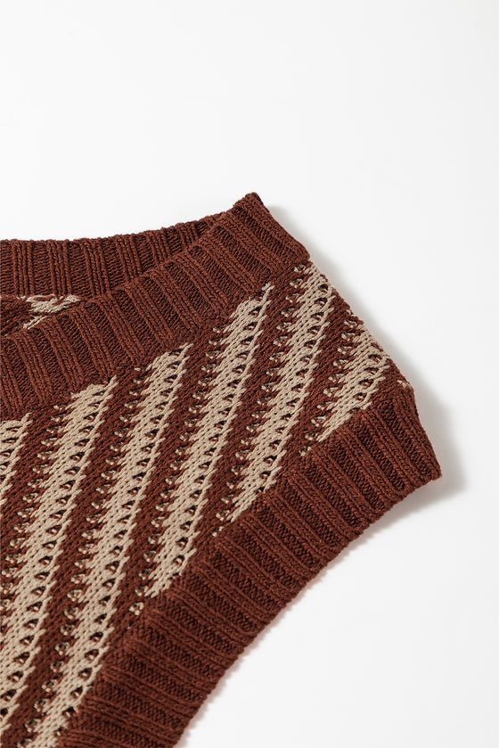 Contrast Chevron Knit V Neck Sweater Vest