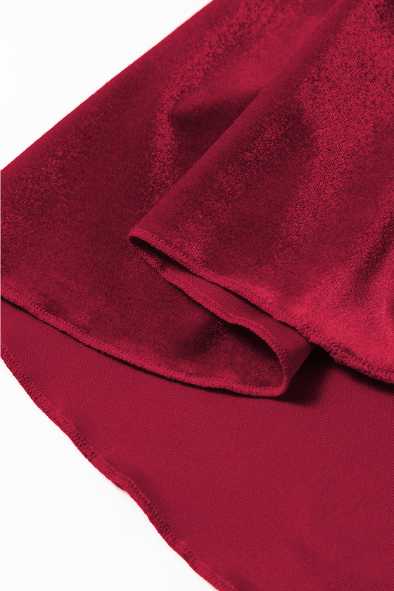 Velvet Frilled Neck Gigot Sleeve Swing Dress