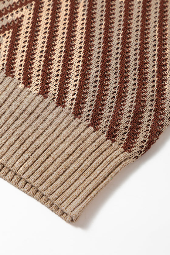 Contrast Chevron Knit V Neck Sweater Vest
