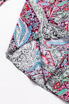 Vintage Boho Paisley Print Notched Neck Blouse