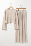 Ribbed Knit Bell Sleeve Crop Top Drawstring Pants Set