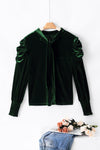 Fiery Mock Neck Puff Sleeve Velvet Blouse