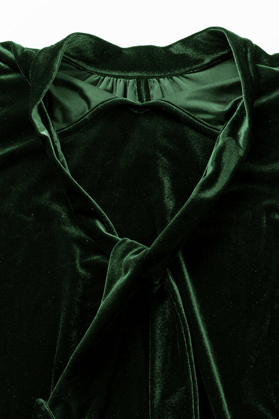 Fiery Mock Neck Puff Sleeve Velvet Blouse