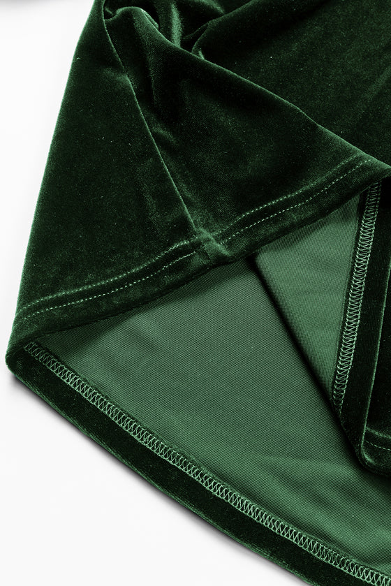 Fiery Mock Neck Puff Sleeve Velvet Blouse