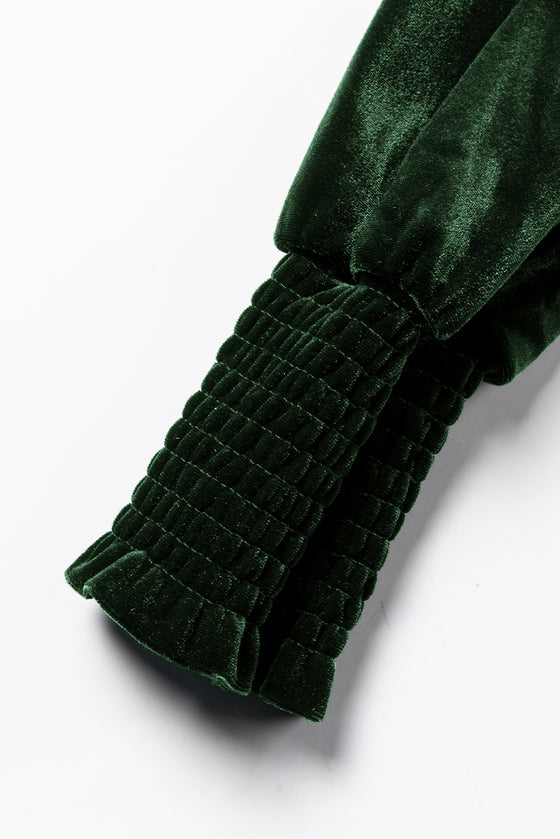 Fiery Mock Neck Puff Sleeve Velvet Blouse