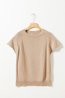  Ribbed Raglan Short Sleeve Sweater