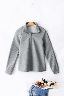  Ribbed Texture Quarter Zip Sweatshirt