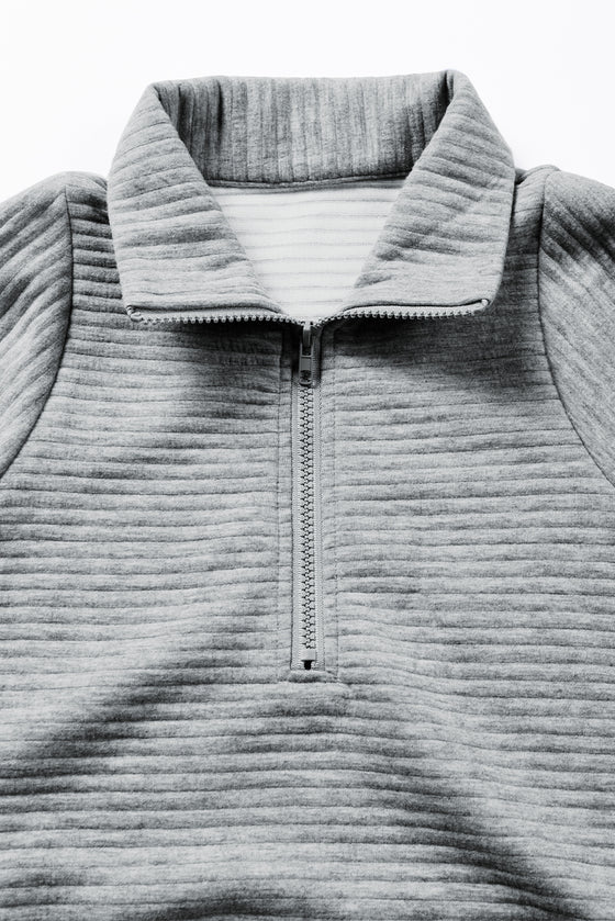 Ribbed Texture Quarter Zip Sweatshirt