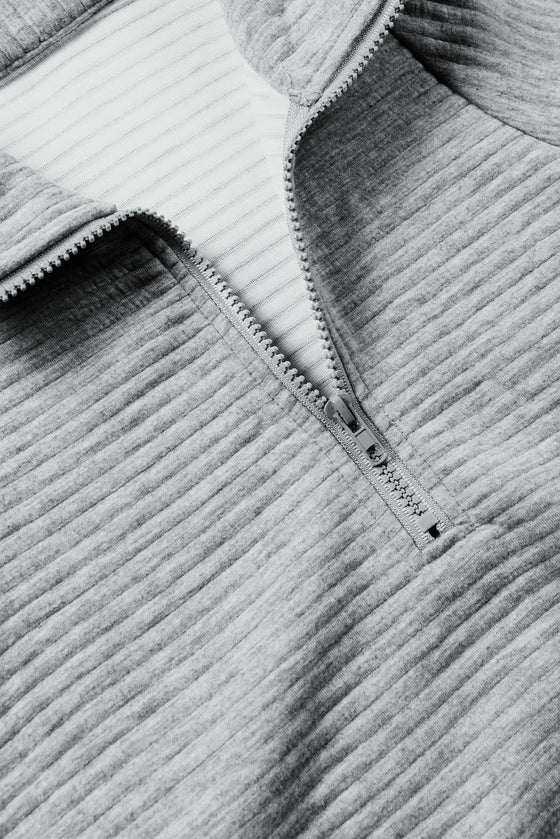 Ribbed Texture Quarter Zip Sweatshirt