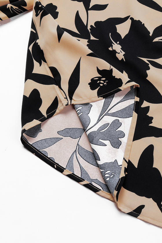 Floral Flounce Sleeve Hollowed Knot Back Blouse