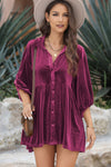3/4 Sleeve Tunic Babydoll Velvet Shirt