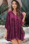 3/4 Sleeve Tunic Babydoll Velvet Shirt