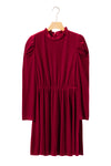 Velvet Frilled Neck Gigot Sleeve Swing Dress