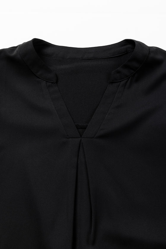 Notched Neck Ruffle Sleeve Blouse