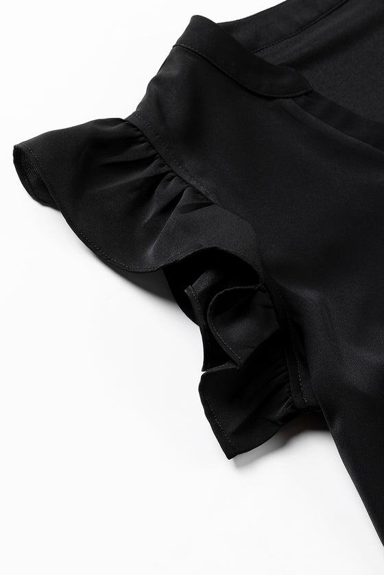 Notched Neck Ruffle Sleeve Blouse