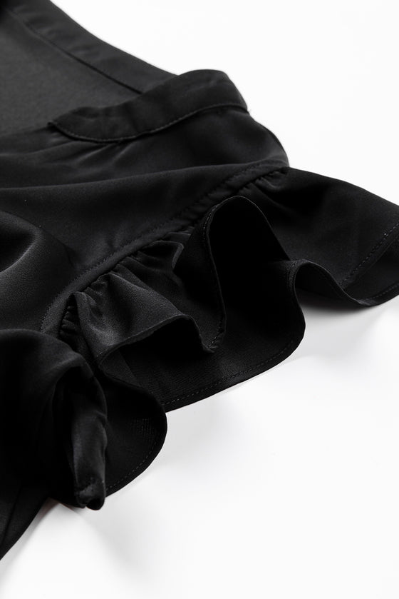 Notched Neck Ruffle Sleeve Blouse