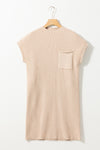 Patch Pocket Ribbed Knit Short Sleeve Sweater Dress