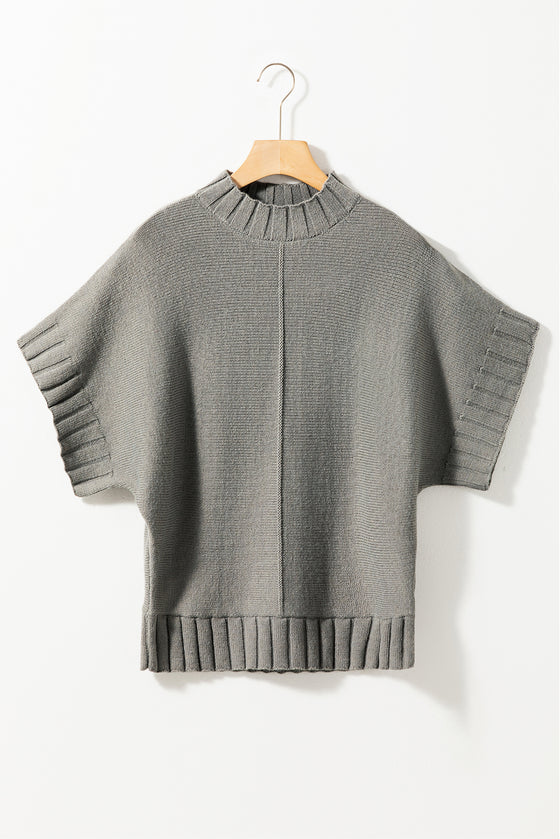 Mock Neck Batwing Short Sleeve Knit Sweater