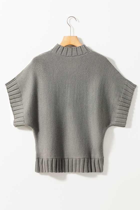 Mock Neck Batwing Short Sleeve Knit Sweater