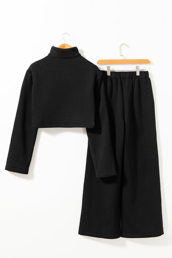 Zipped Collared Crop Top and Wide Leg Pants Set