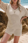 Knit Crochet Eyelets Short Sleeve Top and Shorts Set