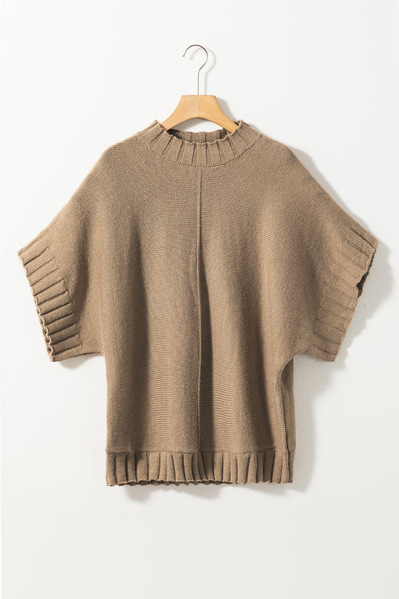 Mock Neck Batwing Short Sleeve Knit Sweater