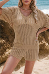 Knit Crochet Eyelets Short Sleeve Top and Shorts Set