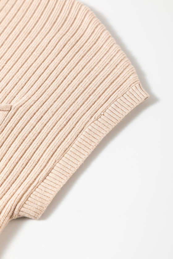 Patch Pocket Ribbed Knit Short Sleeve Sweater Dress