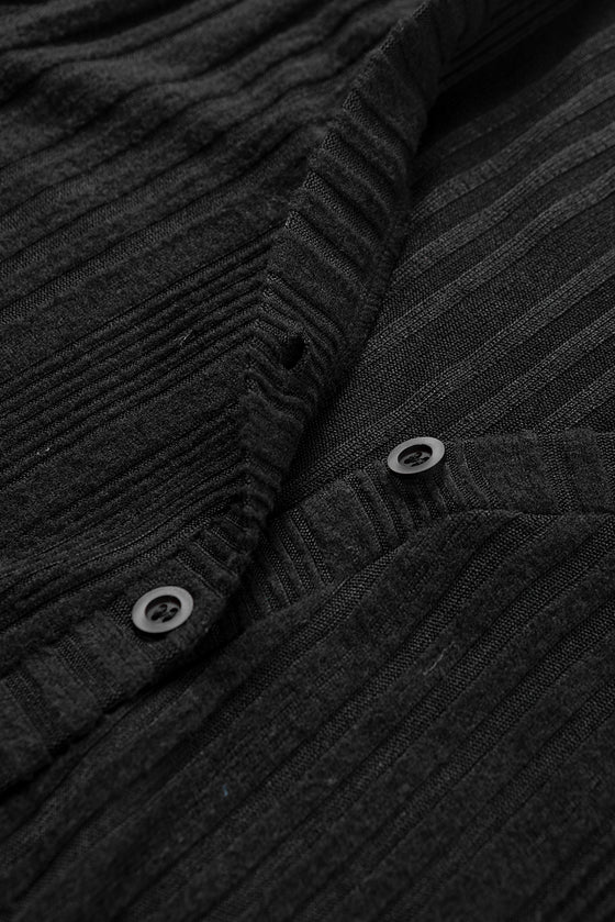 V Neck Buttoned Ribbed Knit Top