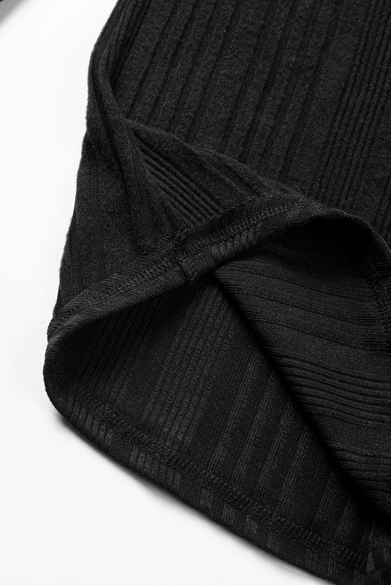 V Neck Buttoned Ribbed Knit Top