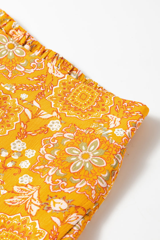 Bohemian Floral Print Pocketed Wide Leg Pants