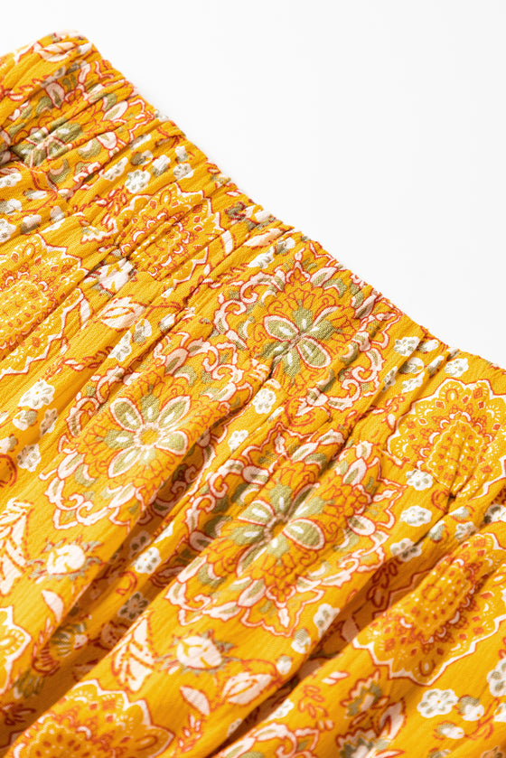 Bohemian Floral Print Pocketed Wide Leg Pants