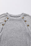Contrast Lace Raglan Sleeve Buttoned Ribbed Top
