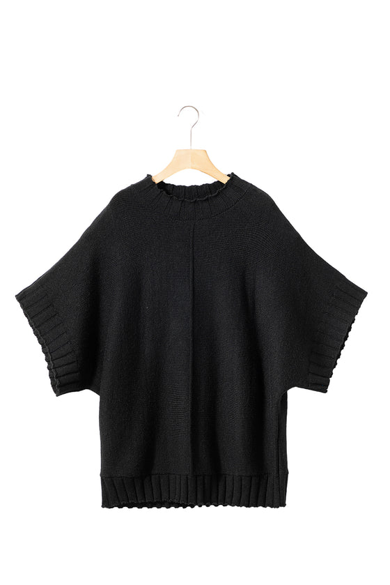 Mock Neck Batwing Short Sleeve Knit Sweater
